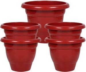 Ramanuj 8 Inch Round Garden Plastic Planters Plant Container Set for ...