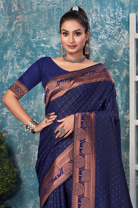 Buy Navy Blue Banarasi Saree 19171 Online | Karagiri