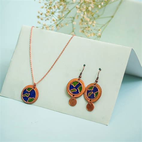 Buy Handmade Copper Enamelled Earthy Necklace and Earrings Online On Zwende