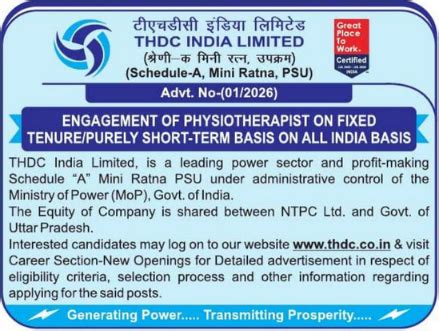 THDCIL Physiotherapist Recruitment 2026: Apply Online for 02 Posts