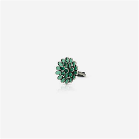 Silverworld Women 925 Silver Green Stone Floral Ring