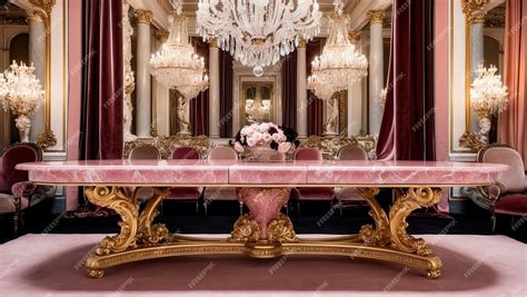 A luxurious pink dining table in 4K resolution | Premium AI-generated image