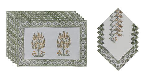 Buy Texstylers Cotton Canvas Jaipuri Block Print Floral 6 table Mats ...