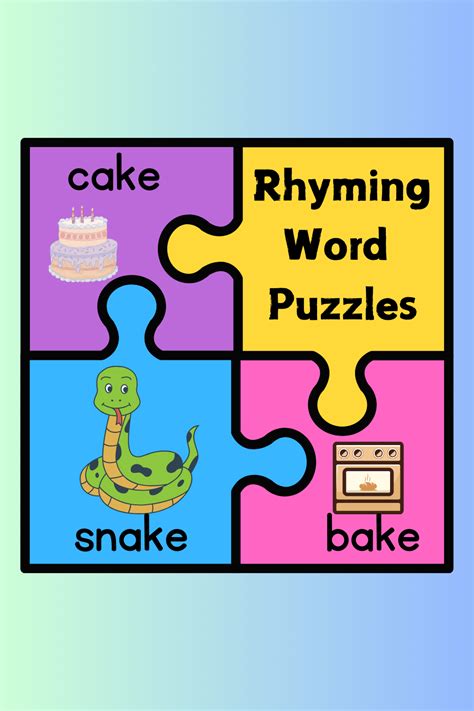 Rhyming Word Puzzles, Rhyming Flashcards, Rhyme Matching, Educational ...