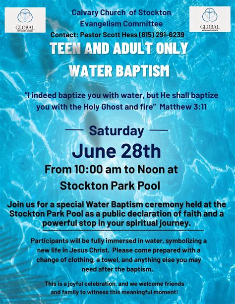 Water Baptism for Teens and Adults!, Stockton Park District Pool, 28 ...