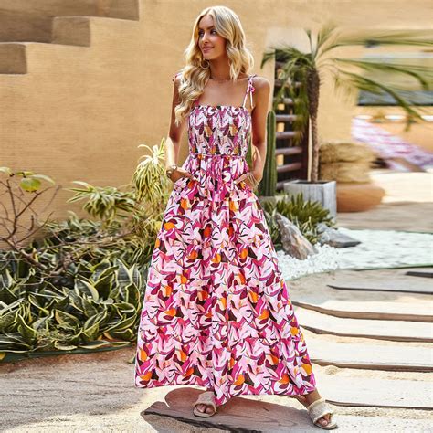Elegant Floral Summer Sexy Backless Ruffle Bohemian Beach Casual Maxi Dress