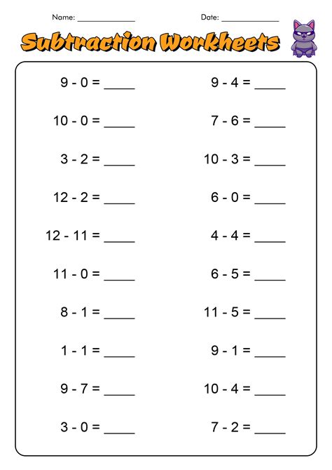 12 Math Worksheets Subtraction 1st Grade - Free PDF at worksheeto.com