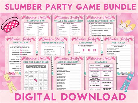 Printable Slumber Party Games and Activities Bundle 10 Games - Etsy Canada