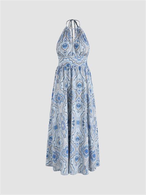 Boho Paisley Backless Maxi Dress - Cider
