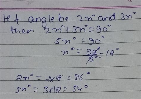 Two acute angles of a right angle triangle are in the ratio 2:3 find ...