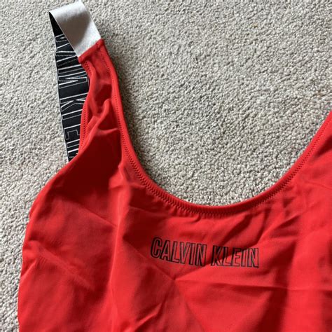 RED Calvin Klein one piece swimming costume Size... - Depop