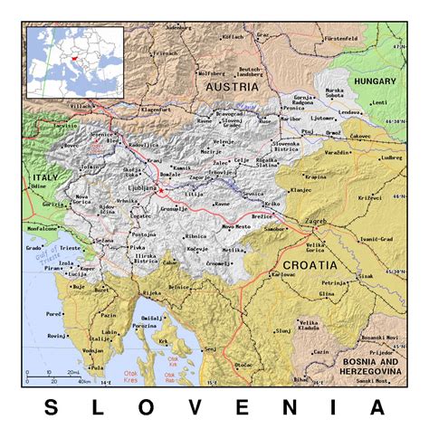 Detailed political map of Slovenia with relief | Slovenia | Europe ...