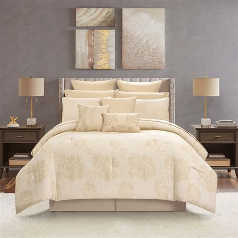 Lanco Luxury 13 Piece Gold Comforter Set , King Size Jacquard Bedding ...