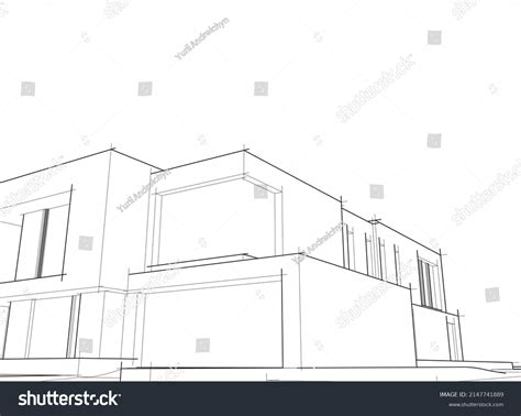 Modern House Architectural Drawing Vector Illustration Stock Vector ...