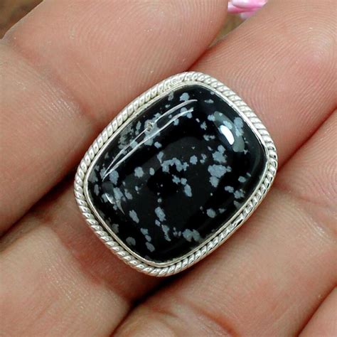 Snowflake Obsidian Ring Black Stone Handmade Sterling Silver - Etsy India