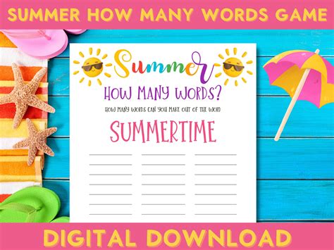 Summer How Many Words Game, Printable Activity, Pool Party, Family Fun, End of School Activities ...