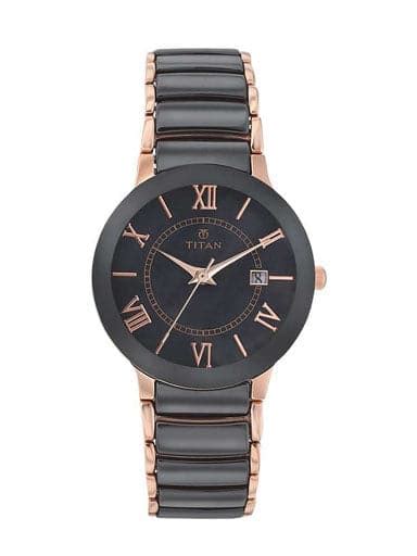Titan Purple Ceramic Strap Black Dial Analog Womens Watch Np95016Wd01