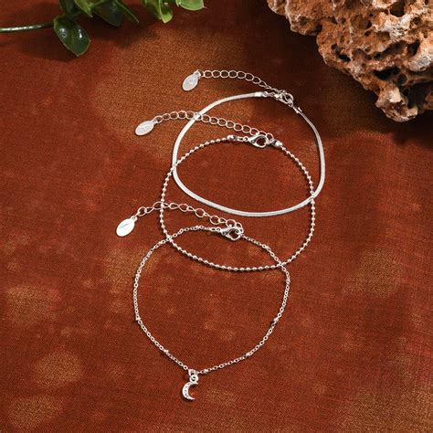 Accessorize London Women's Silver Moon Chain Anklets Pack Of 3 ...