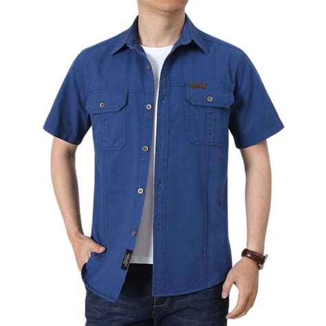 L'monte Men's Cargo Shirts Half Blue Sleeve shirts – Lmonte International