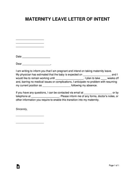 Maternity Leave Letter of Intent - Blank Fillable Template | Fill Out ...
