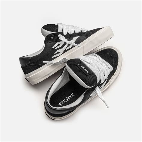 STRAYE LOGAN PUFF - BLACK | Suede / Canvas Low Top Skate Shoes