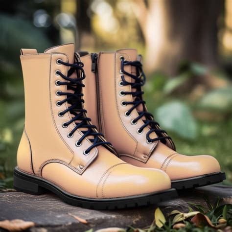 Cream Leather Belinda Chunky Hiking Combat Lace Up Zipper Boots ...