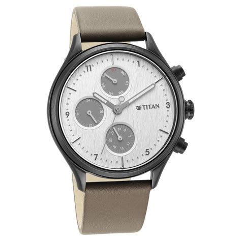 Buy Online Titan Neo Silver Quartz Multifunction Leather Strap Watch ...