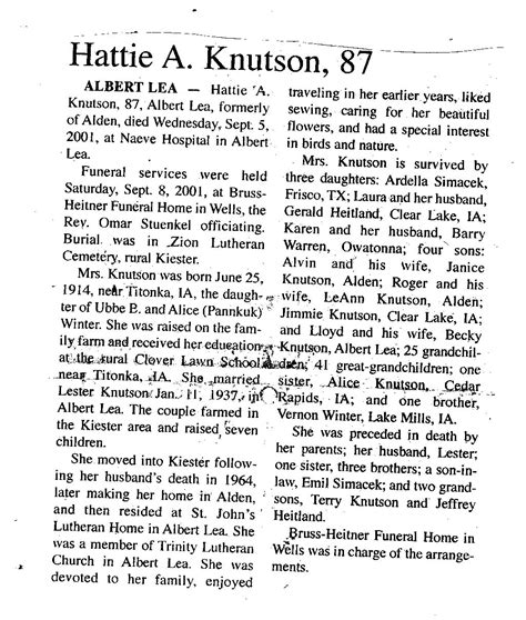 Hattie Amanda Winter Knutson (1914-2001): homenaje de Find a Grave