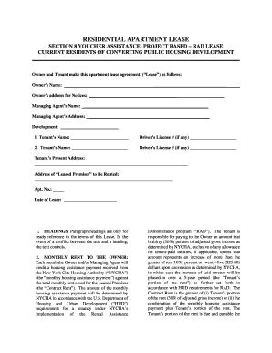 Fillable Online SECTION 8 VOUCHER ASSISTANCE: PROJECT BASED RAD LEASE ...