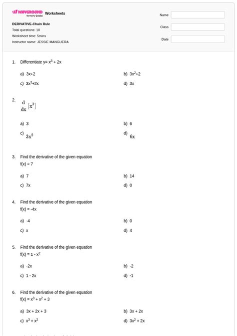 50+ Chain Rule worksheets for Class 11 on Wayground | Free & Printable