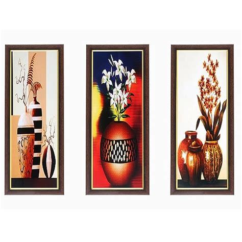 Wens Special Flowers with Pot MDF Wall Art (43 cm x 18 cm x 1 cm, Set ...