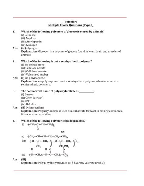 Polymer mcq - Polymers Multiple Choice Questions (Type-I) Which of the ...
