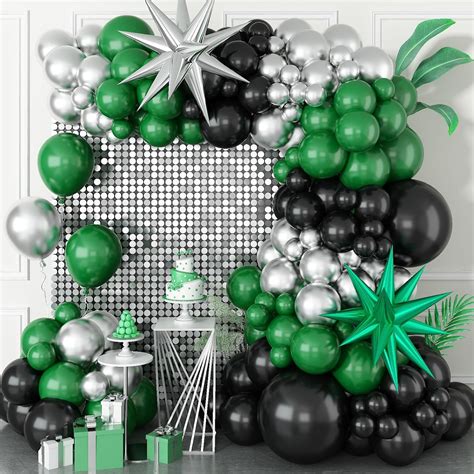 Amazon.com: Black and Green Silver Balloon Arch Kit with Explosion Star ...