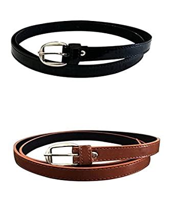 Buy Dryon Women's PU Leather Belts Set of 2 Combo Offer (Black and ...