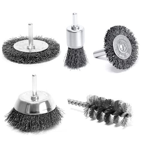 S&R Wire Brushes Drill Bit Set 5 Pcs, Round Shank 6 mm/0.2": 2 Round ...