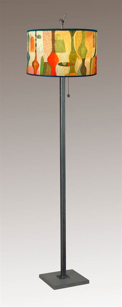 Steel Floor Lamp with Large Drum Shade in Riviera in Poppy - Janna ...