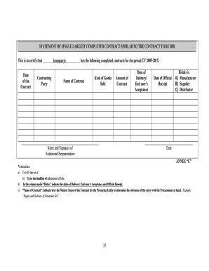 STATEMENT OF SINGLE LARGEST COMPLETED CONTRACT - Fill and Sign ...