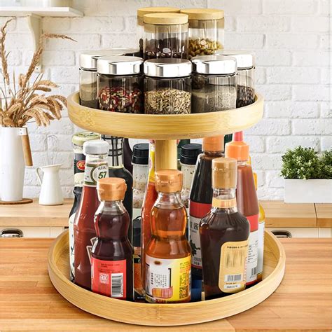 2 Tier Bamboo Lazy Susan Organizer for India | Ubuy