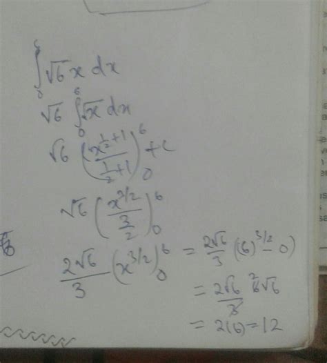 Evaluate the integral of sqrt(6x) dx from 0 to 6. (Give an exact answer ...