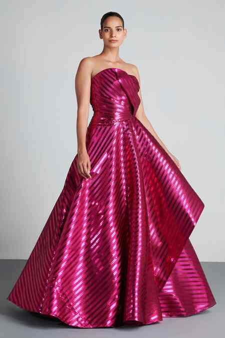 Buy Pink Mesh Bandeau Draped Gown For Women by Amit Aggarwal Online at ...