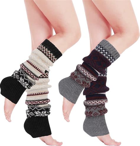 2 Pairs Winter Leg Warmers for Women, Bohemian Style Crochet Knitted ...