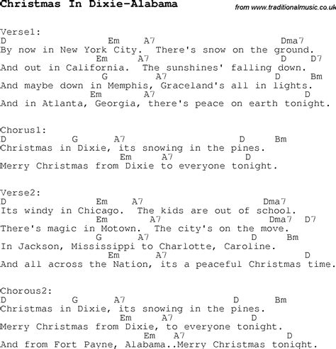 Christmas Carol/Song lyrics with chords for Christmas In Dixie-Alabama