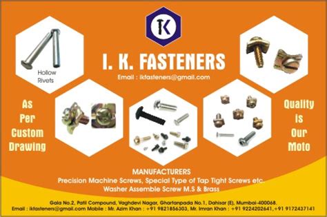 i k fastners mira road e mfgrs of precision machine screw m s s s ...