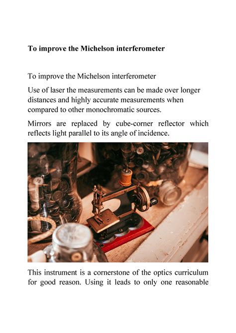 Mechanical Michelson interferometer - To improve the Michelson ...