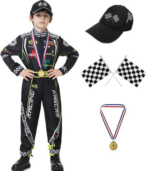 Amazon.com: Treyrea Race Car Driver Costume Boys Racer Jumpsuit With ...