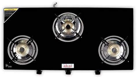akai 3 Burners LPG Glass Manual Gas Stove (Black) : Amazon.in: Home ...