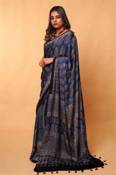 Indigo Asopalav Modal Silk Ajrakh Saree: House Of Elegance – House Of ...