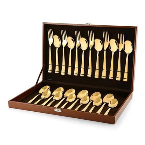 Montavo by FnS Alexa Gold 24 Piece Cutlery Set with Leatherette Box