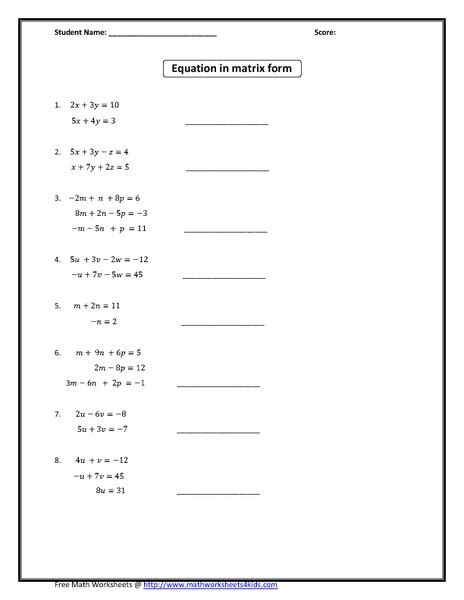 Image result for Matrix Equation Grade 9