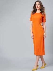 ATHENA Women Sheath Orange Midi/Calf Length Dress - Buy ATHENA Women ...